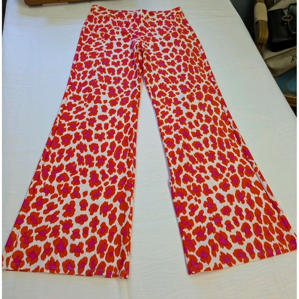 Jude Connally S Wide Leg Animal Print Pant On Vibrant Pink And Orange On White